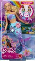 Mattel Barbie Flower Magic Meerjungfrauen-Spielzeugpuppe mit magischer Überraschungsblüte und perlen