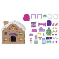 Mattel Adventskalender-Spielset mit Polly Pocket-Puppe, DIY-Lebkuchenhaus mit Puppenhausmöbeln und 2