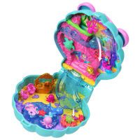 Mattel Polly Pocket Glitzerinsel-Schatulle, Spielset mit 1 Mini-Meerjungfrauenpuppe und Meerestieren