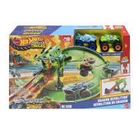 Mattel Hot Wheels Monster Trucks Sharks vs. Dinos Drachenzerstörungs-Spielset und 2 Spielzeugtrucks