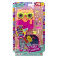 Mattel Polly Pocket Eiskätzchen-Schatulle, Spielset mit 1 Minipuppe und Hündchen, Reisespielzeug mit