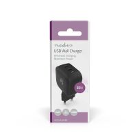 Nedis Netzladegerät / 35 W / GaN / PD3.0 / Schnellladefunktion / 1.75 / 2.33 / 2.92 / 3.0 A / Anzahl der Ausgänge: 2 / 2x USB-C™ / Automatische Spannungswahl / Schwarz