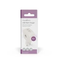 Nedis Netzladegerät / 35 W / GaN / PD3.0 / Schnellladefunktion / 1.75 / 2.33 / 2.92 / 3.0 A / Anzahl der Ausgänge: 2 / 2x USB-C™ / Automatische Spannungswahl / Weiss
