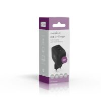 Nedis Netzladegerät / 45 W / GaN / PD3.0 / Schnellladefunktion / 2.25 A / 3.0 A / Anzahl der Ausgänge: 2 / 2x USB-C™ / Automatische Spannungswahl / Schwarz