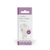 Nedis Netzladegerät / 45 W / GaN / PD3.0 / Schnellladefunktion / 2.25 A / 3.0 A / Anzahl der Ausgänge: 2 / 2x USB-C™ / Automatische Spannungswahl / Weiss