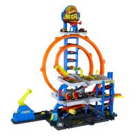 Mattel Hot Wheels City Mega-Parkgarage-Spielset mit 1 Die-Cast-Spielzeugauto und 1 Spielzeug-Hubschr