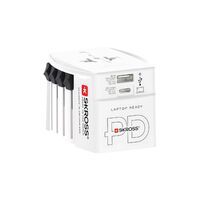 Skross 2-poliger Weltreise-Adapter mit integriertem Dual-USB-Ladegerät (1x USB C & 1 x USB) 45 Watt Power Delivery