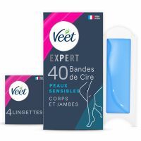 Veet Expert – 40 Wachs-Streifen für Körper & Beine – für empfindliche Haut – perfekte Verarbeitung – langanhaltende Haarentfernung
