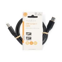 Nedis USB-Kabel / USB 3.2 Gen 1 / USB-A Stecker / USB-A Stecker / 5 Gbps / Vernickelt / 1.00 m / Rund / PVC / Schwarz / Label