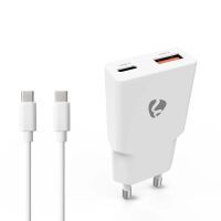 Nedis Netzladegerät / 20 W / GaN / PD3.0 / Schnellladefunktion / 1.5 / 2.0 / 2.22 A / 3.0 A / Anzahl der Ausgänge: 2 / USB-A / USB-C™ / USB-C™ (Lose) Kabel / 1.50 m / Automatische Spannungswahl / Weiss
