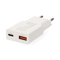 Nedis Netzladegerät / 30 W / GaN / PD3.0 / 1.5 / 2.0 / 2.5 / 3.0 A / Anzahl der Ausgänge: 2 / USB-A / USB-C™ / USB-C™ (Lose) Kabel / 1.50 m / Automatische Spannungswahl / Weiss