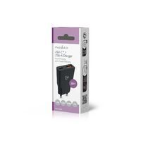 Nedis Netzladegerät / 20 W / GaN / PD3.0 / 1.5 / 2.0 / 2.22 A / 3.0 A / Anzahl der Ausgänge: 2 / USB-A / USB-C™ / Automatische Spannungswahl / Schwarz
