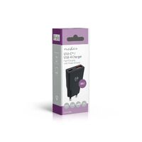 Nedis Netzladegerät / 30 W / GaN / PD3.0 / 1.5 / 2.0 / 2.5 / 3.0 A / Anzahl der Ausgänge: 2 / USB-A / USB-C™ / Automatische Spannungswahl / Schwarz