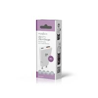 Nedis Netzladegerät / 30 W / GaN / PD3.0 / 1.5 / 2.0 / 2.5 / 3.0 A / Anzahl der Ausgänge: 2 / USB-A / USB-C™ / Automatische Spannungswahl / Weiss