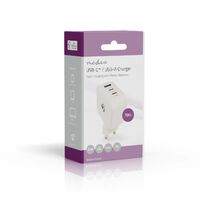 Nedis Netzladegerät / 70 W / GaN / PD3.0 / 1.5 / 2.25 A / 2.5 / 3.0 / 3.5 A / Anzahl der Ausgänge: 3 / USB-A / 2x USB-C™ / Automatische Spannungswahl / Weiss