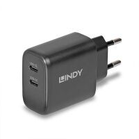 LINDY USB-C Ladegerät 2-Port GaN Charger 65W, schwarz (73438)