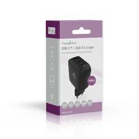 Nedis Netzladegerät / 100 W / GaN / PD3.0 / 2.5 / 3.0 / 5.0 A / Anzahl der Ausgänge: 3 / USB-A / 2x USB-C™ / Automatische Spannungswahl / Schwarz