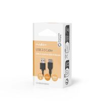 Nedis USB-Kabel / USB 2.0 / USB-A Stecker / USB-A Buchse / 480 Mbps / Vernickelt / 0.20 m / Rund / PVC / Schwarz / Box