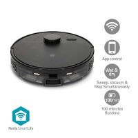 Nedis SmartLife Roboter-Staubsauger / Navigationsmethode: Laser-Navigation / Wi-Fi / Kapazität Auffangbehälter: 0.59 l / Automatisches Laden / Maximale Betriebszeit: 1.75 Std / Schwarz / Android™ / IOS
