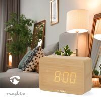 Nedis Digital-Schreibtisch-Wecker / LED / Backlight / Snooze-Funktion / Datumsanzeige / Raumtemperatut / Holz