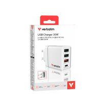 Verbatim USB Wall Charger 30W 1xUSB-C PD 3xUSB-A weiß    49701 Ladegeräte -Universal-