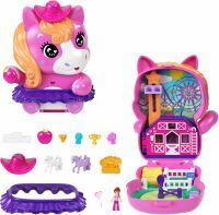 Mattel Polly Pocket Pony-Rodeo, Spielset mit 1 kleinen Puppe und Pferdchen, Spielzeug für unterwegs 