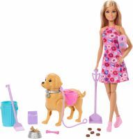 Mattel Barbie Malibu Hundespaziergang Spielset, enthält Puppe, Hund zum Spazierengehen und Häufchenm