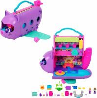 Polly Pocket Puppen und Spielset, Kitty Airways Flugzeug, Reisespielzeug mit 2 kleinen Puppen und Tier, Drehbühne und Zubehörteilen, HWP19