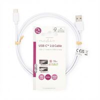Nedis USB-Kabel / USB 2.0 / USB-A Stecker / USB-C™ Stecker / 15 W / 480 Mbps / Vernickelt / 0.50 m / Rund / PVC / Weiss / Label
