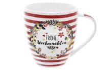 Weihnachtsbecher "Streifen mit Kranz" - 6 Stück