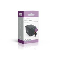 Nedis Netzladegerät / Mit einziehbarem Kabel / 30 W / GaN / PD3.0 30W / 1.5 / 2.0 / 2.5 / 3.0 A / Anzahl der Ausgänge: 1 / USB-C™ / Aufrollbares USB-C™-Kabel / 0.75 m / Automatische Spannungswahl / Schwarz