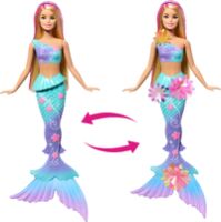 Mattel Barbie Flower Magic Meerjungfrauen-Spielzeugpuppe mit magischer Überraschungsblüte und perlen