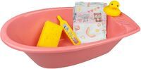 Heless Puppen-Badewannenset mit Zubehör, 41x23x13 cm, rosa (Schwamm, Ente, Thermometer, große Windel