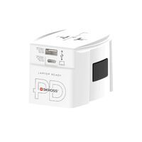 Skross Reiseadapter 2-poliger Weltreiseadapter mit integriertem Dual USB Ladegerät (1x USB C & 1 x USB) 65 Watt Power Delivery