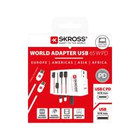 Skross Reiseadapter 2-poliger Weltreiseadapter mit integriertem Dual USB Ladegerät (1x USB C & 1 x USB) 65 Watt Power Delivery