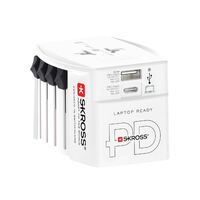 Skross Innovativer 2-poliger Weltreise-Adapter mit integriertem Dual-USB-Ladegerät (1x USB C & 1 x USB)