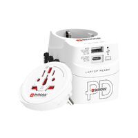 Skross Reiseadapter 3-polig geerdet mit integriertem Schnellladegerät 45 Watt PD USB Ladegerät (1 x USB C & 1 x USB)