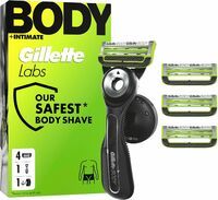 GilletteLabs Body & Intimate Rasierer Herren, Intimrasierer Mann mit Schutz gegen eingewachsene Haare und Irritationen — Inkl. Rasierhandstück für Körper und Intimbereich, Duschhalterung und 4 Klingen