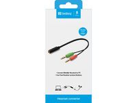 SANDBERG Headset converter(mobile) > PC - 2 x 3.5mm - Male - 3.5mm - Female - Black