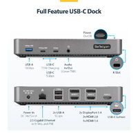 STARTECH.COM USB-C Triple Monitor Docking Station HDMI/DisplayPort 5-Port USB 3.2 Gen 2 Hub GbE 100W