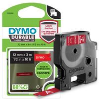 Dymo D1 Vinylband High Perf. 12 mm x 3 m weiß auf rot Zubehör Beschriftungsgeräte