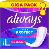 Always Daily Protect Slipeinlagen Damen Long (64 Binden), Gigapack, mit frischem Duft, passend für alle Slipformen, atmungsaktiv, flexibel