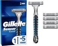 Gillette Sensor Excel Rasierer Herren — Inkl. 1 Nassrasierer Rasierer und 3 Rasierklingen mit Doppelklinge, Geschenk Männer — Schwarz/Grau