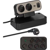 Brennenstuhl Estilo Duplex Steckdosenleiste mit Überspannungsschutz, 1x USB C, 1x USB A, 9x Steckdosen, silber/schwarz