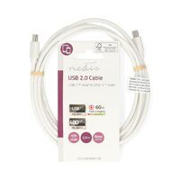 Nedis USB-Kabel / USB 2.0 / USB-C™ Stecker / USB-C™ Stecker / 60 W / 480 Mbps / Vernickelt / 2.00 m / Rund / PVC / Weiss / Label