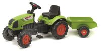FALK Traktor Claas Arion 410 Grün mit Pedale und Anhänger Hupe