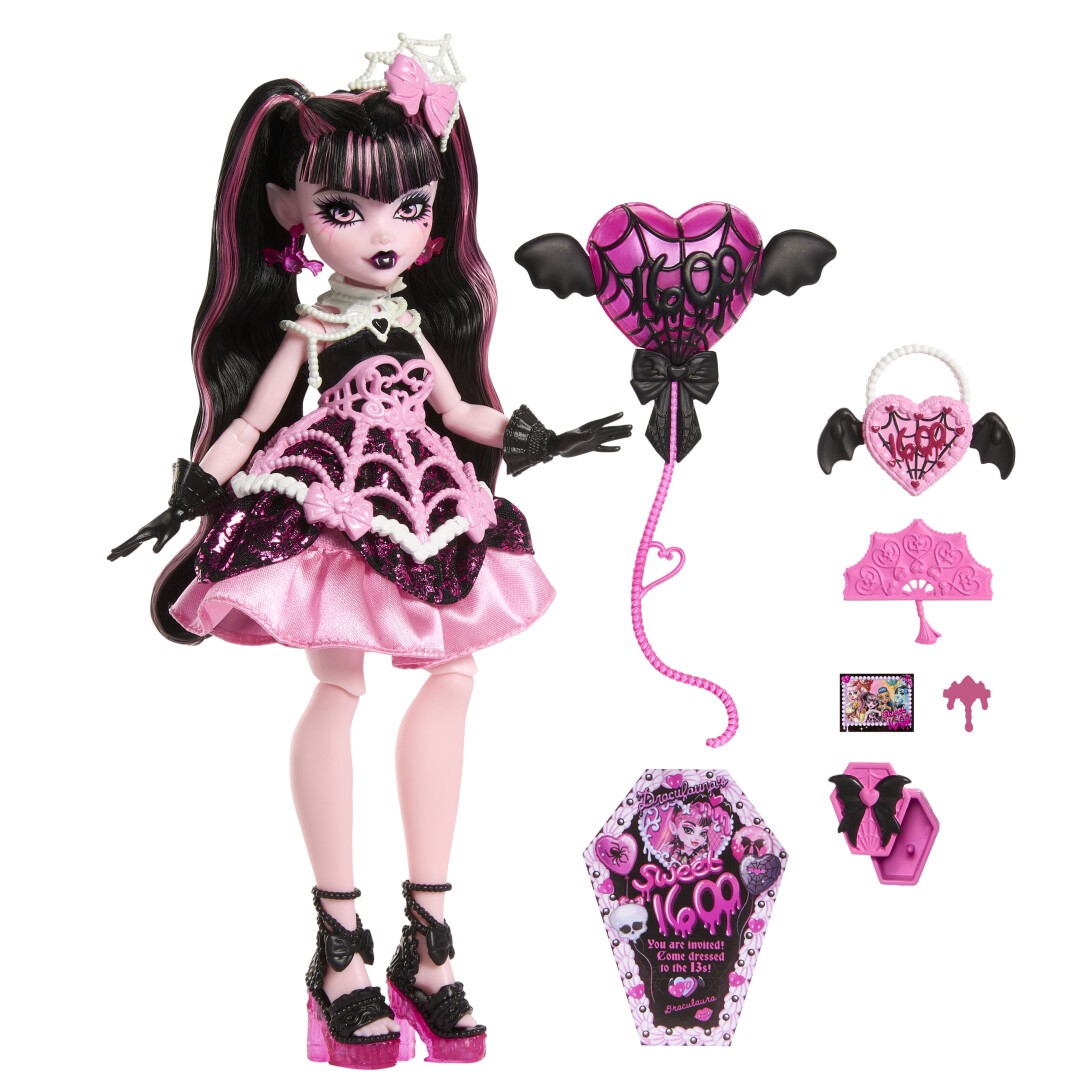 Mattel Monster High Scary Sweet Birthday Draculaura-Puppe im Partykleid mit Ballon und Geschenk Mattel Monster High Scary Sweet Birthday Draculaura-Puppe im Partykleid mit Ballon und Geschenk