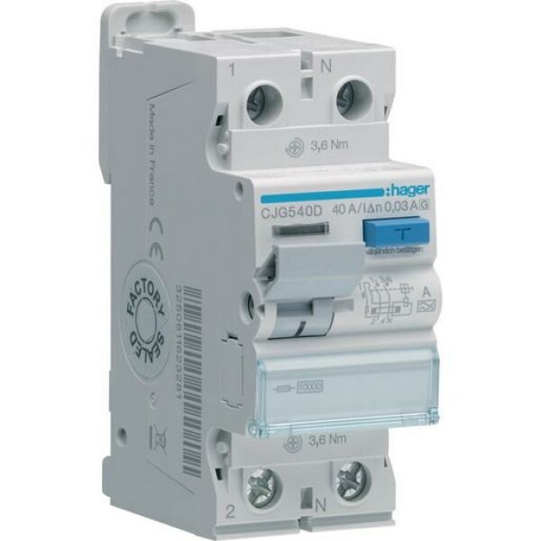 Hager FI-SCHUTZSCH.1P+N 40A 30MA A G (CJG540D) Hager FI-SCHUTZSCH.1P+N 40A 30MA A G (CJG540D)