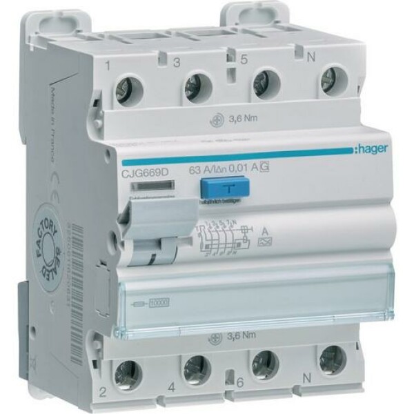 Hager FI-SCHUTZSCH.3P+N 63A 100MA A (CJG669D) Hager FI-SCHUTZSCH.3P+N 63A 100MA A (CJG669D)