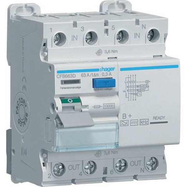 Hager FI-SCH. 3P+N 10KA 63A 300MA B+ (CFB663D) Hager FI-SCH. 3P+N 10KA 63A 300MA B+ (CFB663D)